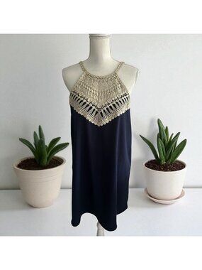 LILLY PULITZER Navy Blue Gold Swing Dress Size 4